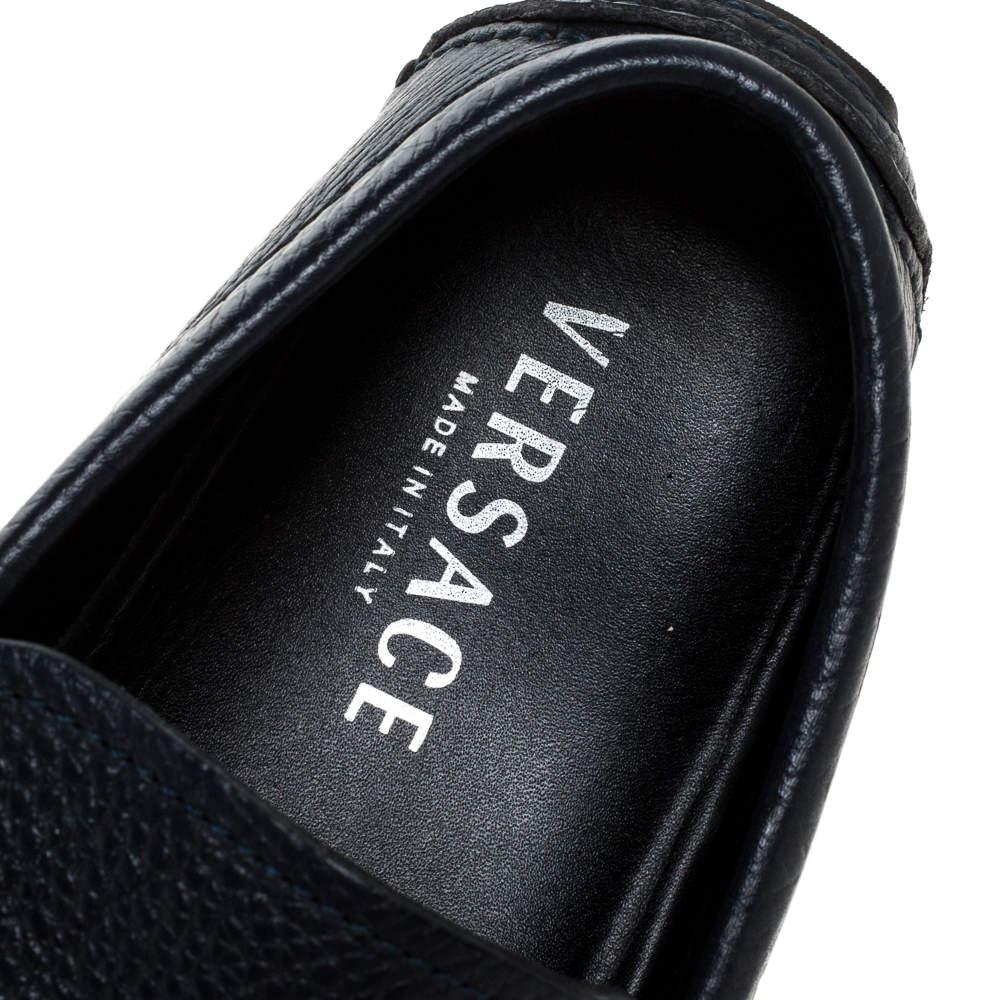 Versace Navy Blue Leather Slip On Loafers Size 40 2