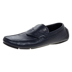 Versace Navy Blue Leather Slip On Loafers Size 40