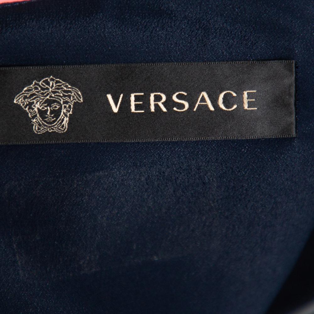 Versace Navy Blue & Pink Panelled Sheath Dress S In Good Condition In Dubai, Al Qouz 2