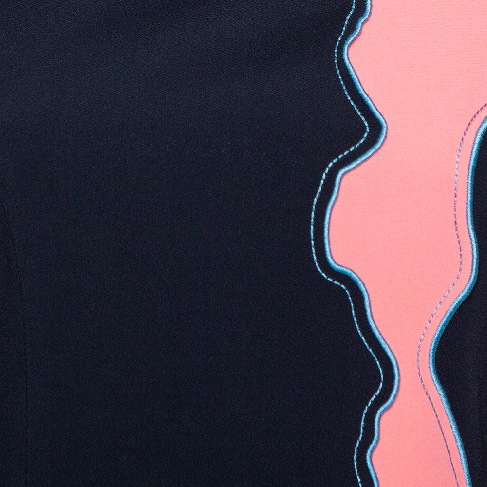 Versace Navy Blue & Pink Panelled Sheath Dress S 2