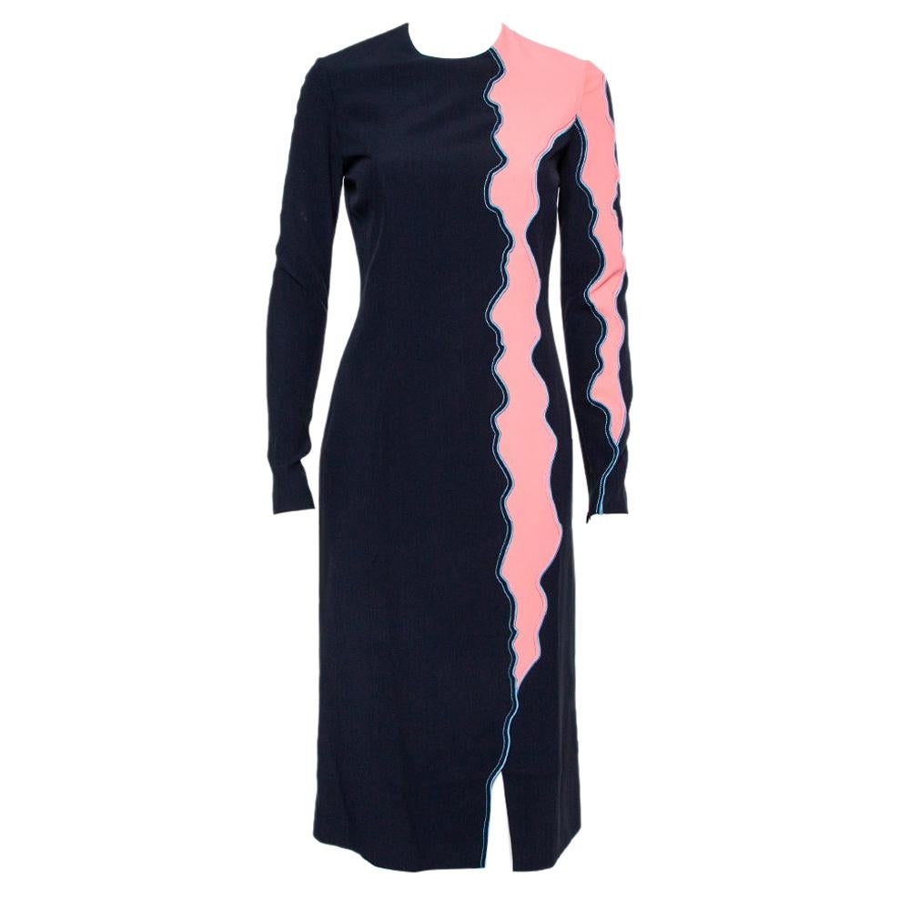 Versace Navy Blue & Pink Panelled Sheath Dress S