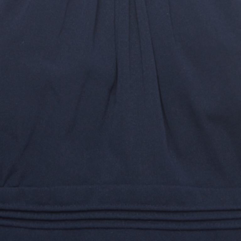 Noir Versace Navy Blue Silk Ruched Strappy Top L en vente
