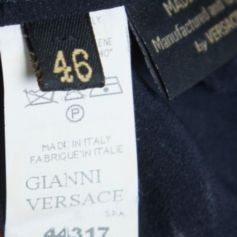 Versace Navy Blue Silk Ruched Strappy Top L Pour femmes en vente