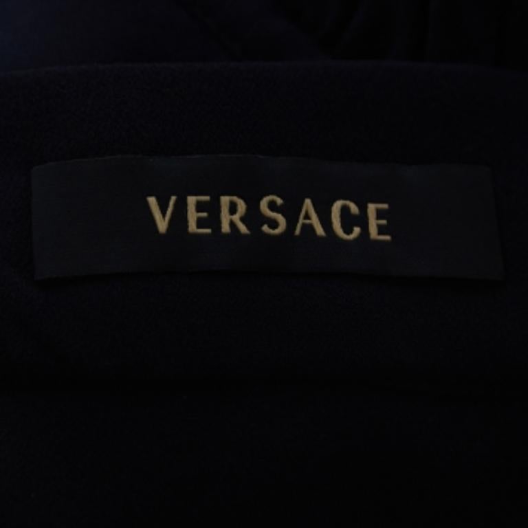 Versace Navy Blue Silk Ruched Strappy Top L en vente 1