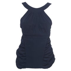 Versace Marineblaues Seidenrüschen-Trägertop L