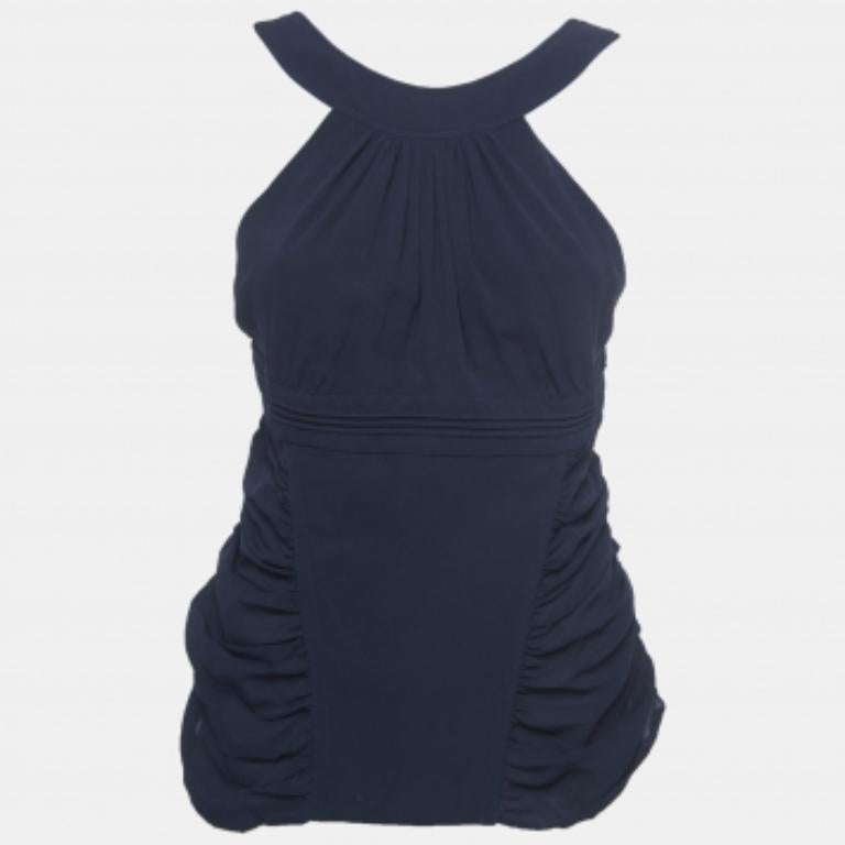 Versace Marineblaues Seidenrüschen-Trägertop L
