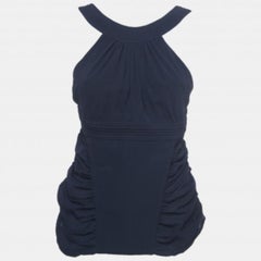 Versace Marineblaues Seidenrüschen-Trägertop L
