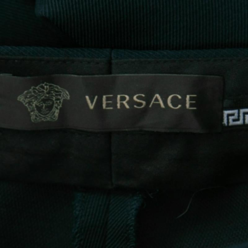 Marineblaue Stretch-Leggings von Versace mit Kontrastpaspelierungsdetails in Kontrast, S Damen im Angebot