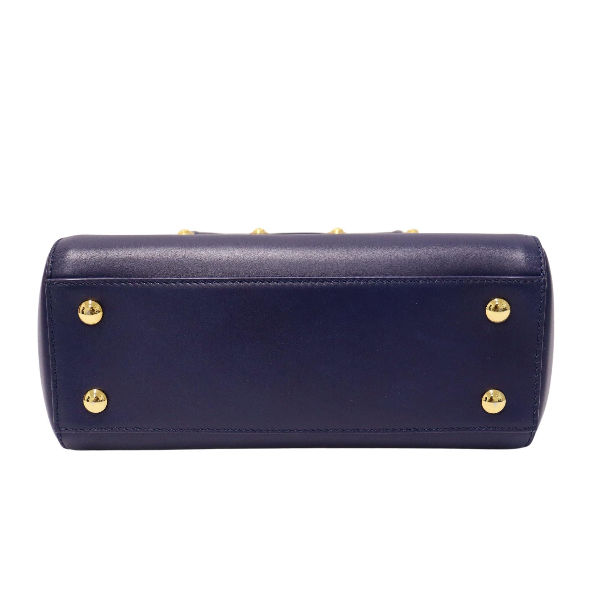 Versace Navy Medusa Medallion Leather Handle Bag In Excellent Condition In Amman, JO