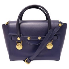 Versace - Sac à poignée en cuir avec médaillon Medusa bleu marine