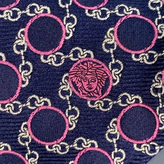 VERSACE Cravatta in seta jacquard con cerchi a catena rosa marina