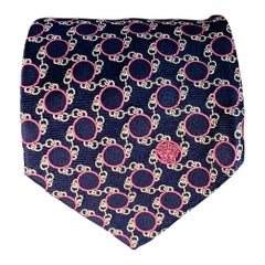 VERSACE Cravatta in seta jacquard con cerchi a catena rosa marina