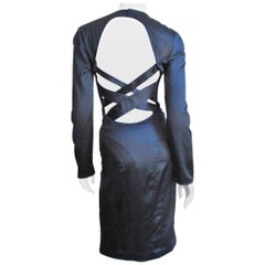 Versace Navy Silk Dress with Cut out Back 1990s