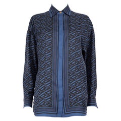 Versace Navy Silk Graffiti Medusa Logo Blouse Size XXS