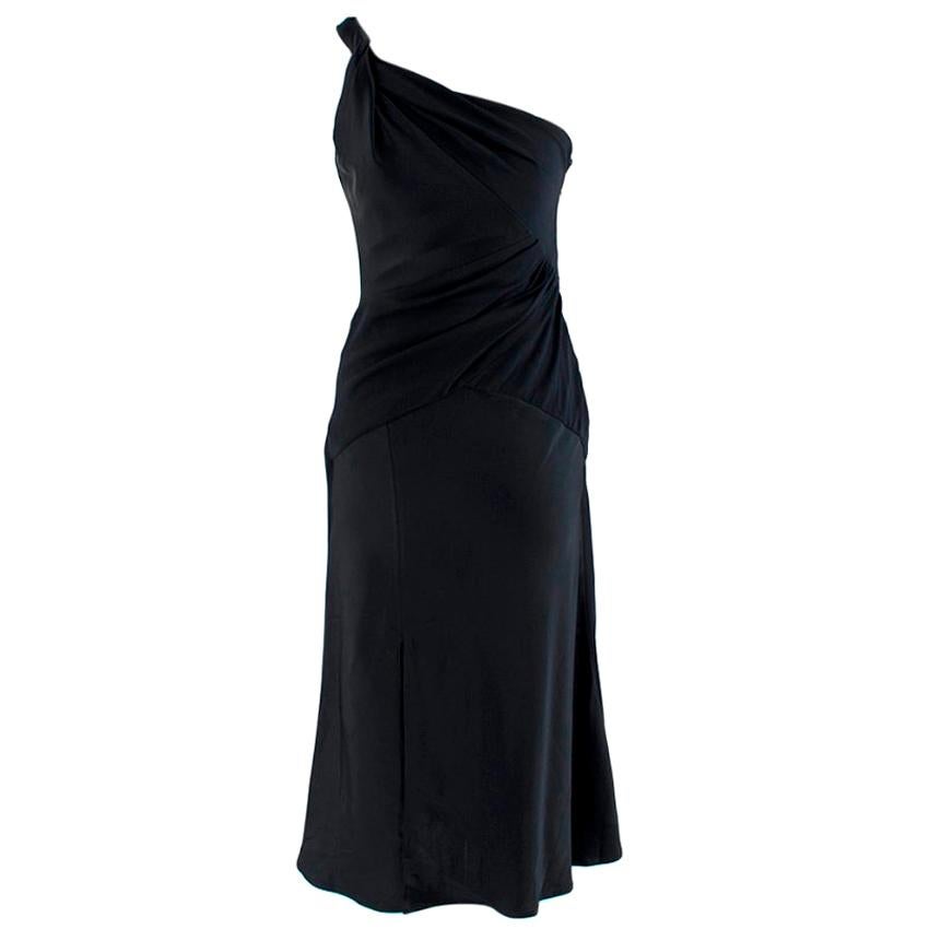 Versace Navy Twist One Shoulder Crepe Dress - Size US 2 For Sale