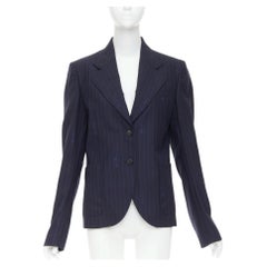 Versace giacca blazer gessata in lana vergine navy in cotone GV Signature IT40 S