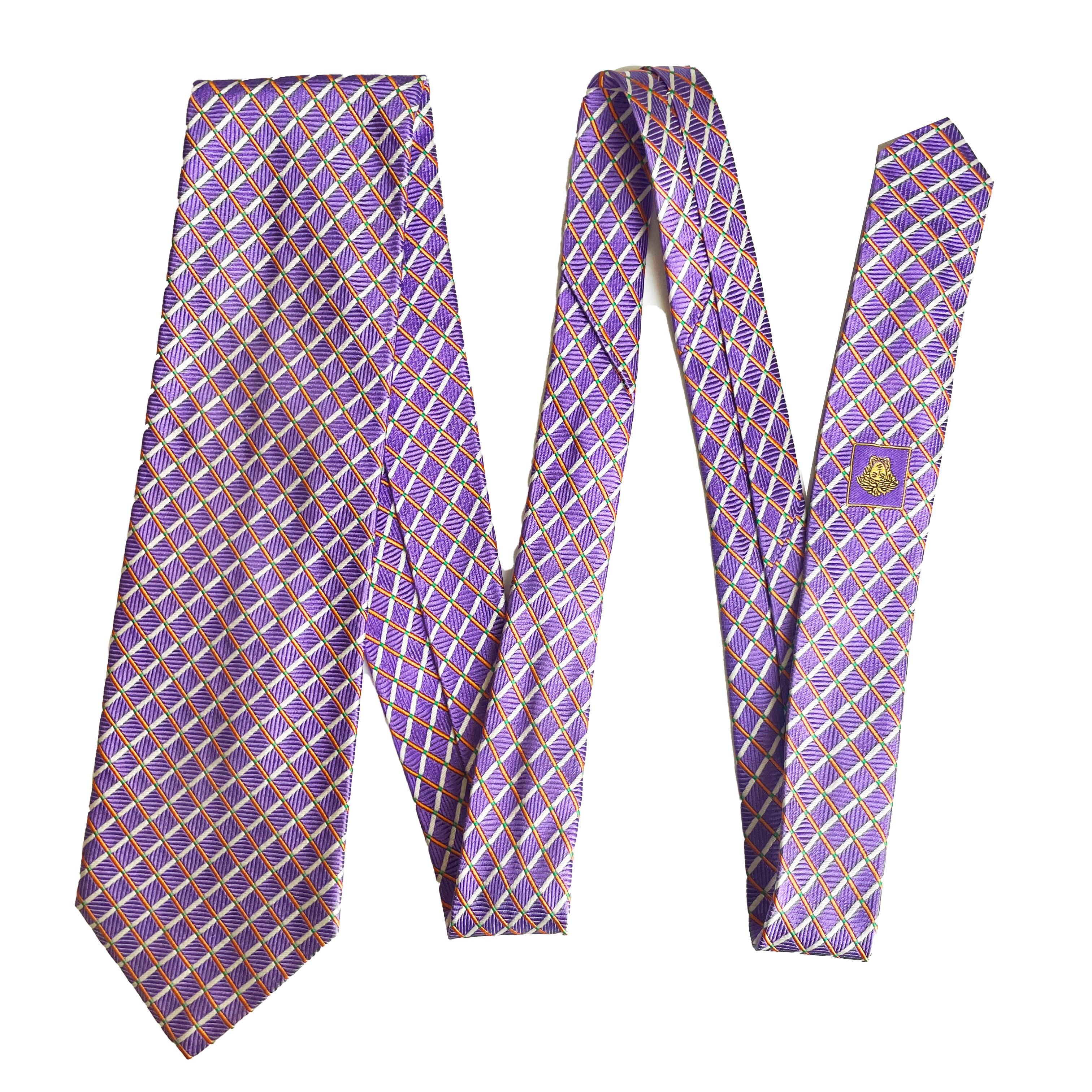 Versace Necktie Mens Silk Abstract Purple White Geometric Y2K Rare  Unisexe en vente