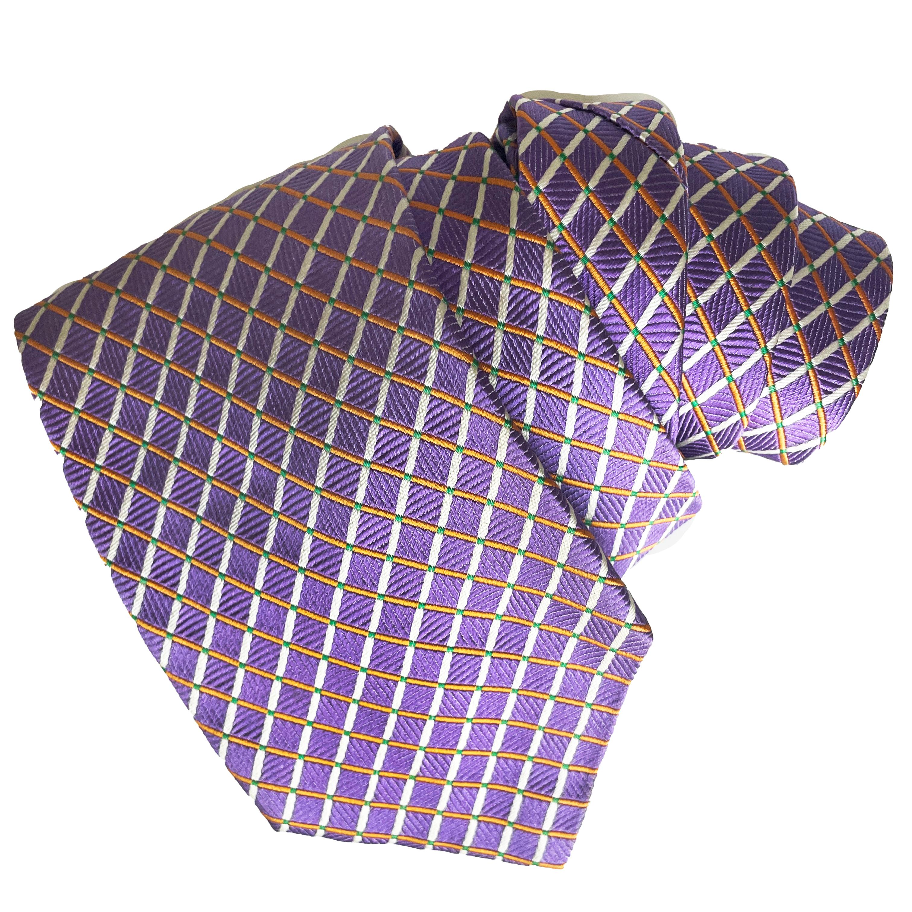 Women's or Men's Versace Necktie Mens Silk Abstract Purple White Geometric Y2K Rare  For Sale