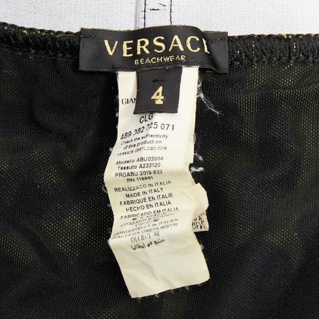 Verde Versace verde neon nero stampa leopardo nero logo in vita costume da bagno Sz4 in vendita