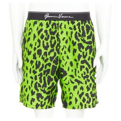 VERSACE neon green black leopard print black logo waistband swim trunks Sz4 VERSACE neon green black leopard print black logo waistband swim trunks Sz4