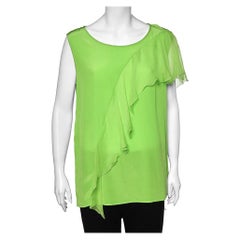 Versace Neon Green Silk Ruffled Sleeveless Top L