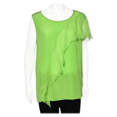Versace Neon Green Silk Ruffled Sleeveless Top L