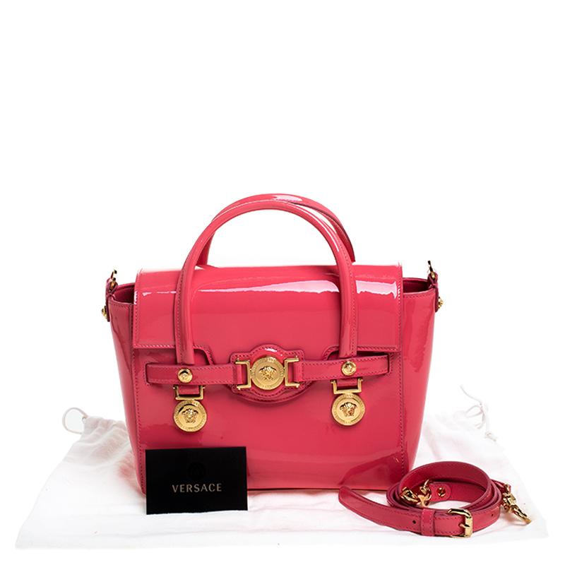 Versace Neon Pink Patent Leather Medusa Medallion Tote 7