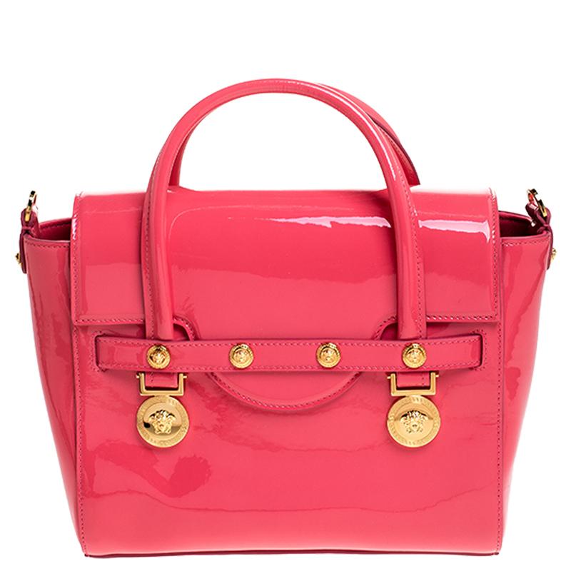 Versace Neon Pink Patent Leather Medusa Medallion Tote 5