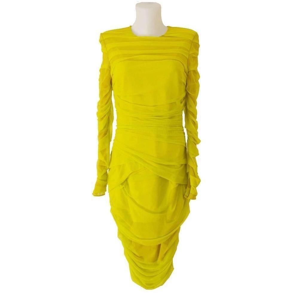 Women's Versace Neon Yellow Draped Cocktail Dress  For Sale