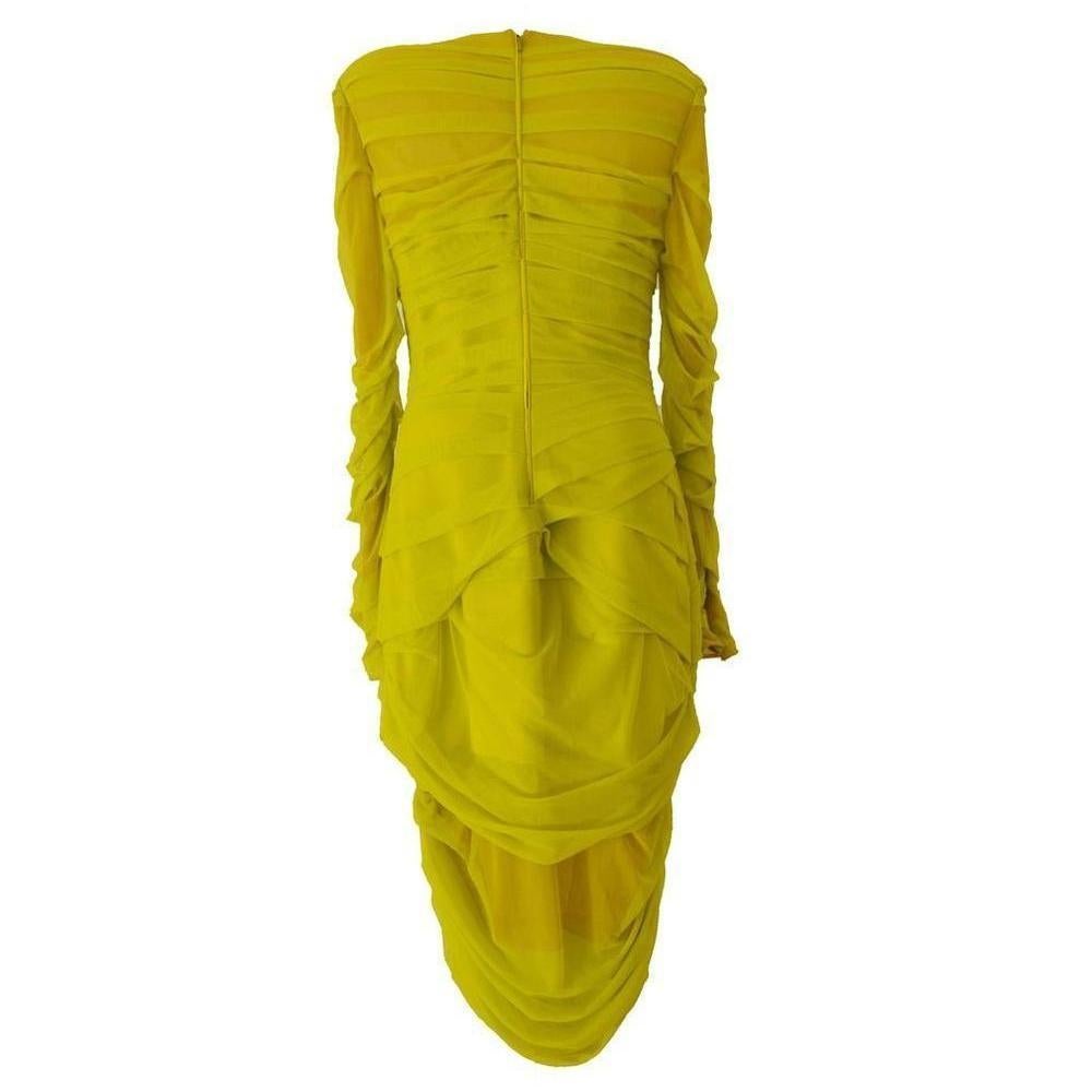 Versace Neon Yellow Draped Cocktail Dress  For Sale 1
