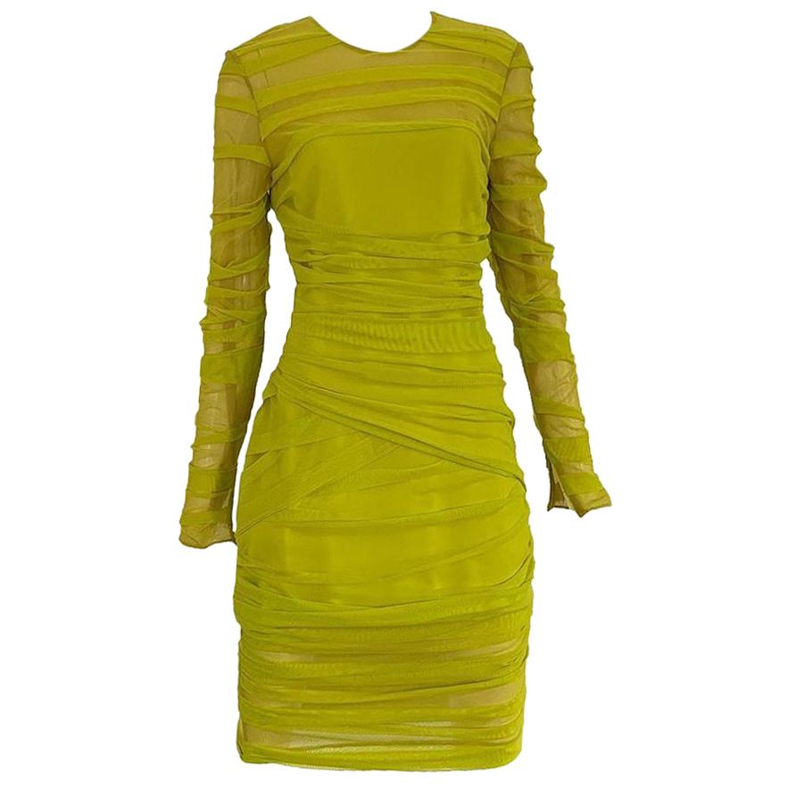 Versace Neon Yellow Draped Cocktail Dress  For Sale