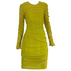 Versace Neon Yellow Draped Cocktail Dress