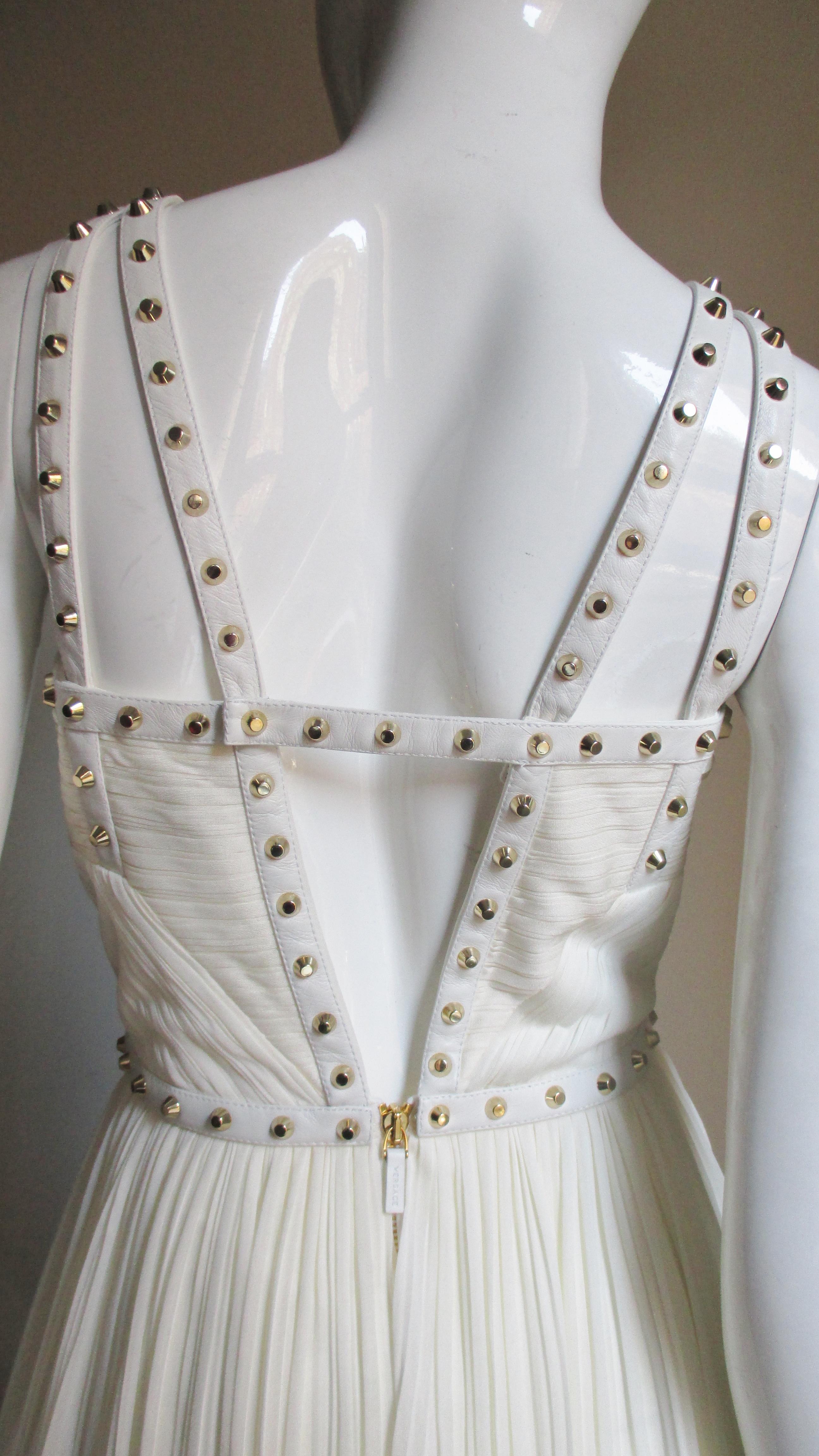 Versace Silk Dress with Studded Leather Straps For Sale 4