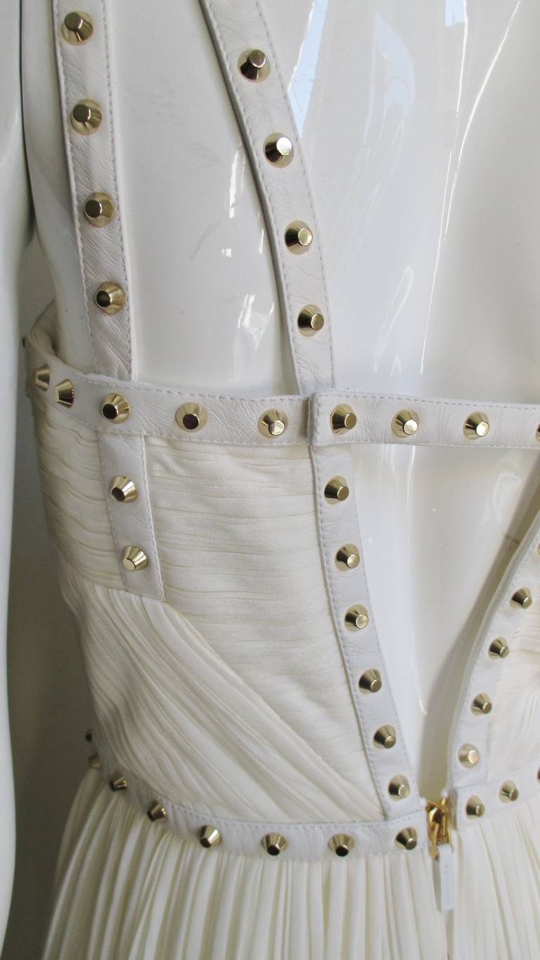 Versace Silk Dress with Studded Leather Straps For Sale 5