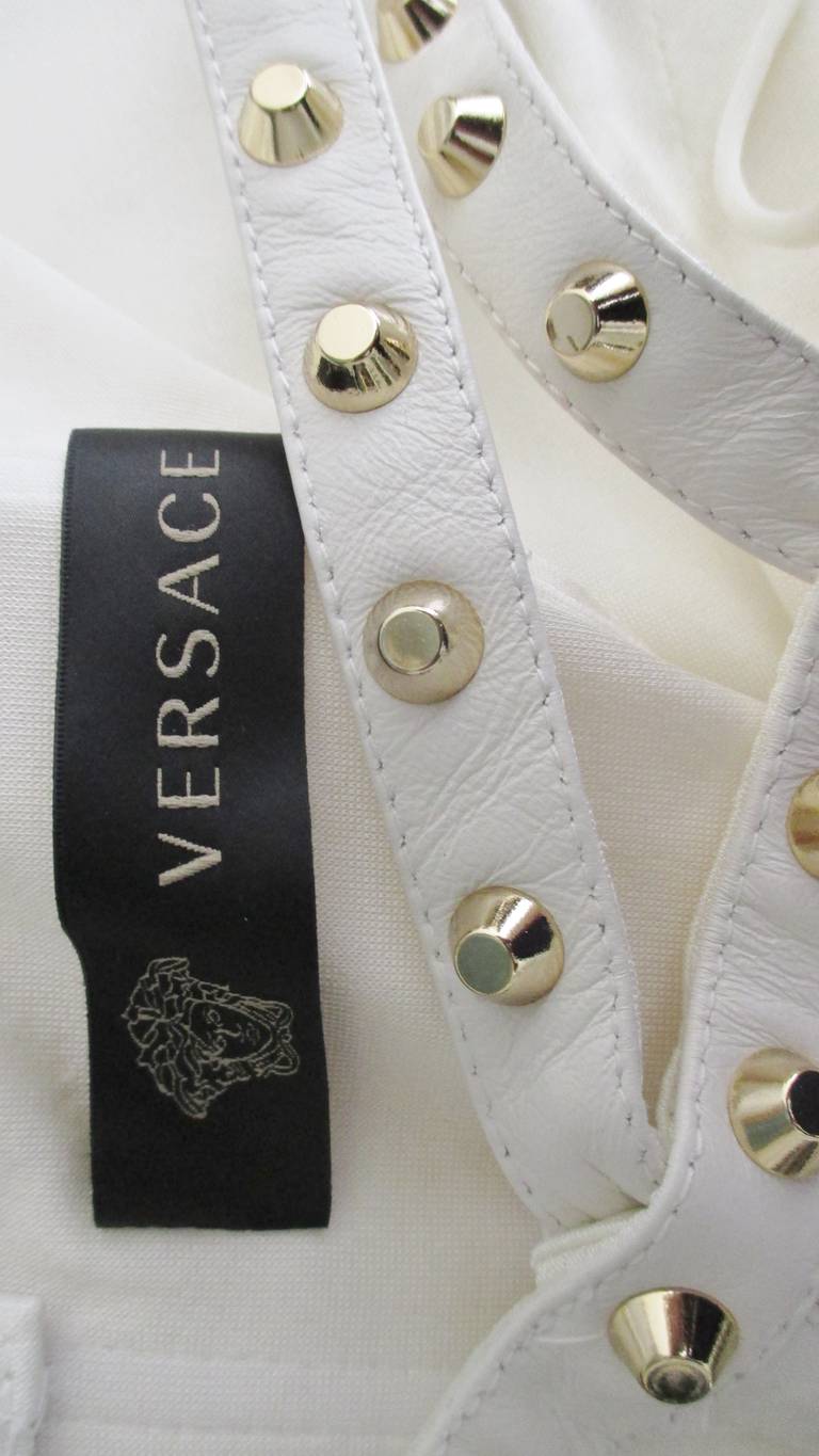 Versace Silk Dress with Studded Leather Straps For Sale 8