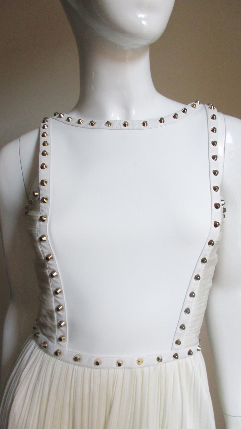 Versace Neoprene and Silk Dress with Stud Leather Straps For Sale at 1stdibs