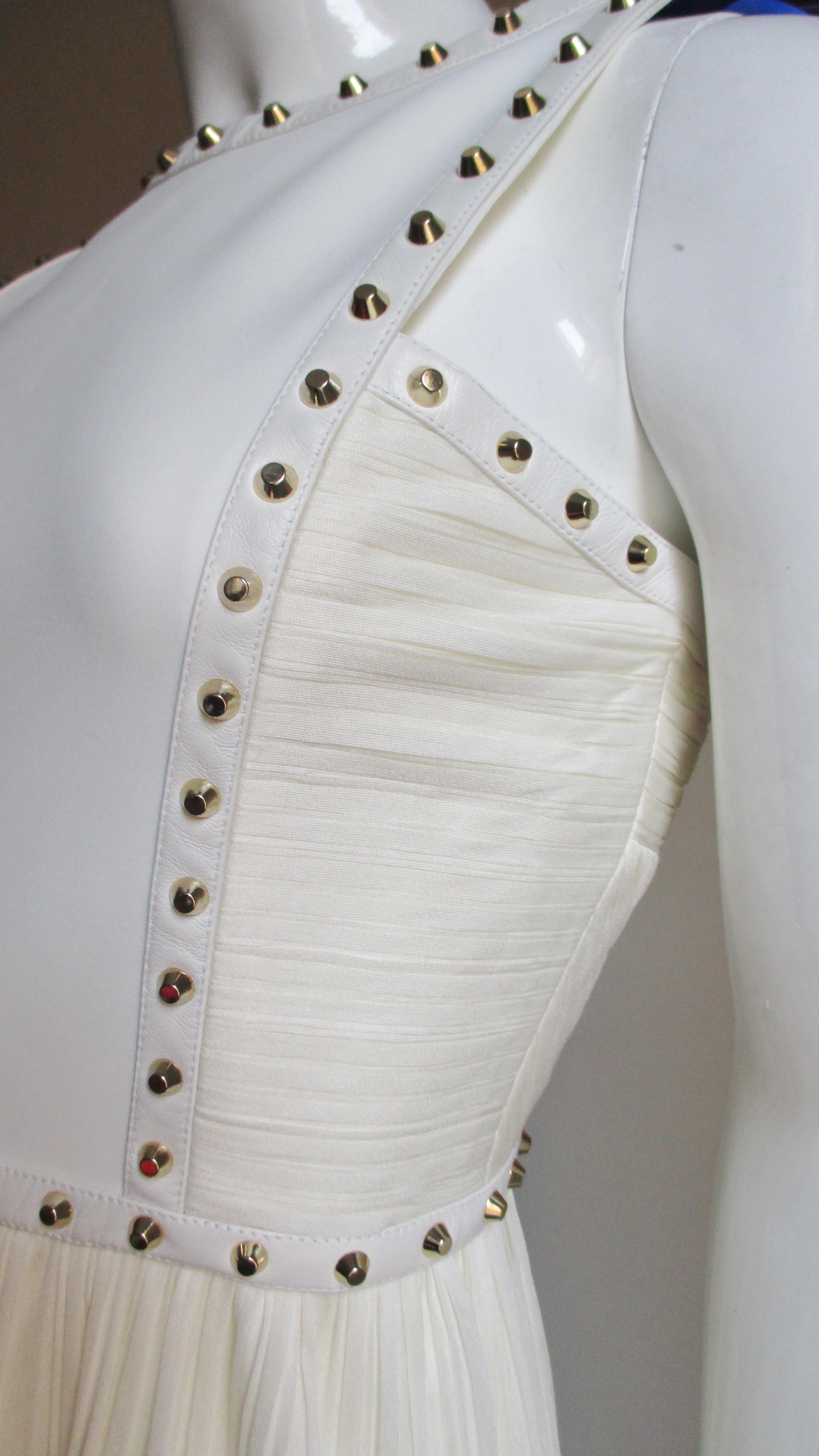 Versace Silk Dress with Studded Leather Straps In Excellent Condition For Sale In Water Mill, NY