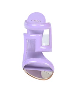 Versace NEW Purple Patent PVC Clear Slides Mules Evening Sandals Heels in Box