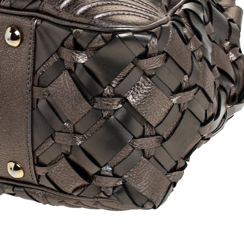 Versace Nickel Olive Woven PVC and Leather Chain Shoulder Bag 2