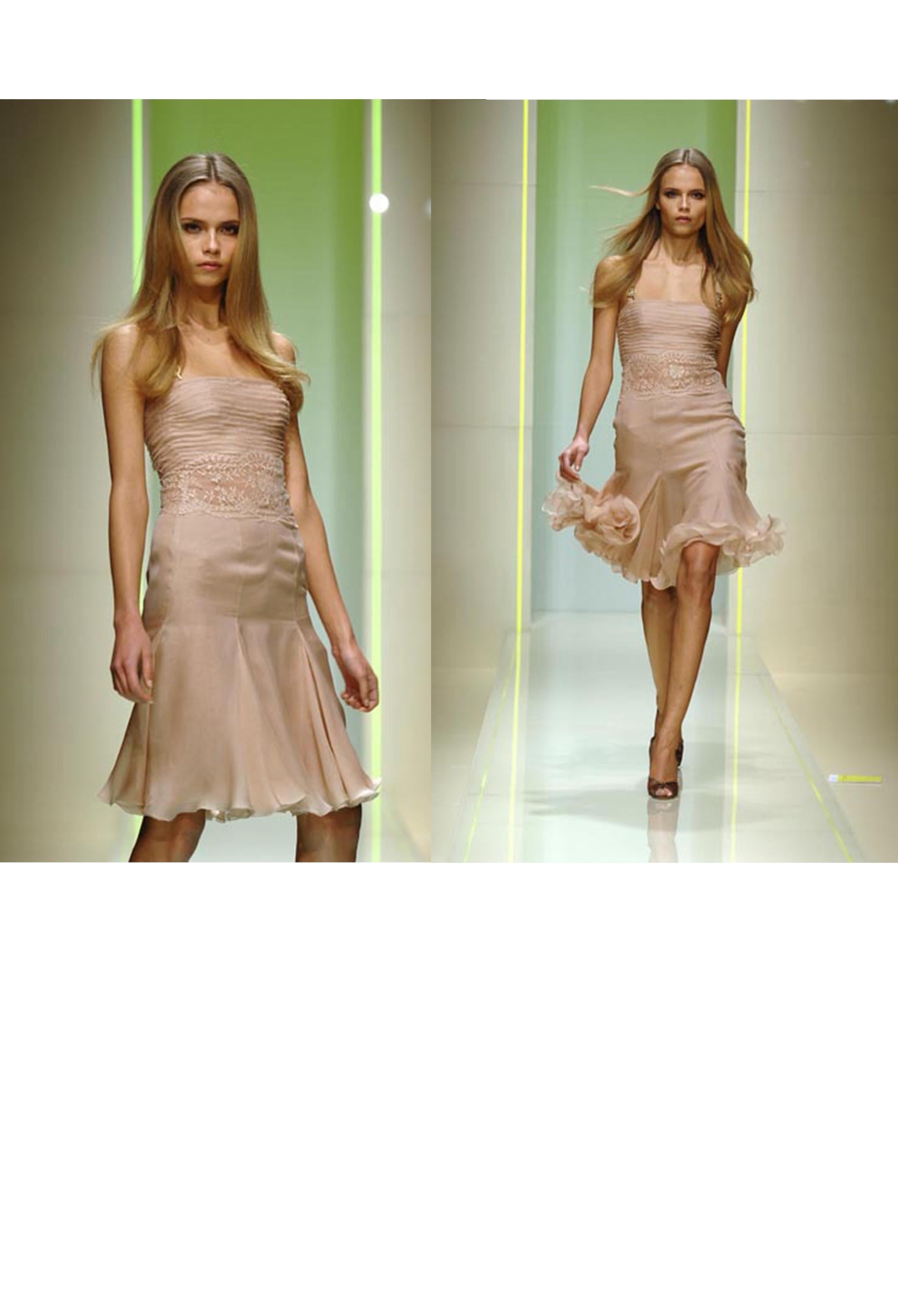 Beige Versace Nude Pink Silk & Lace Slip Dress With Gold Medusa Hardware 2005 For Sale