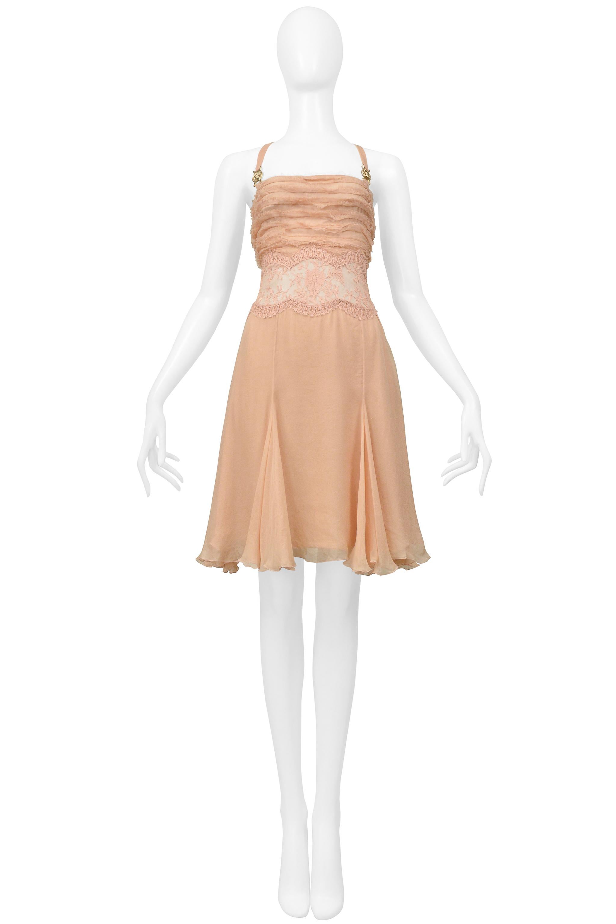 Versace Nude Pink Silk & Lace Slip Dress With Gold Medusa Hardware 2005 In Excellent Condition For Sale In Los Angeles, CA
