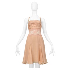 Versace Nude Pink Silk & Lace Slip Dress With Gold Medusa Hardware 2005