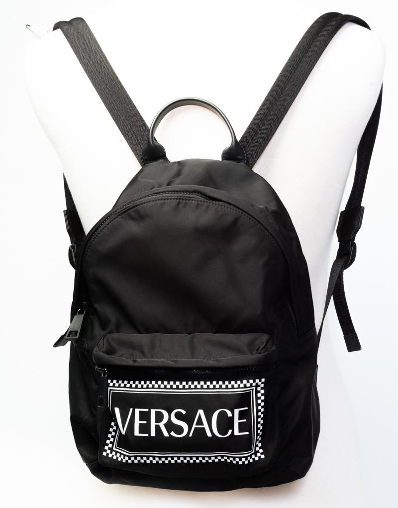 Versace Nylon Logo Stamp Backpack In Excellent Condition For Sale In Montreal, Quebec