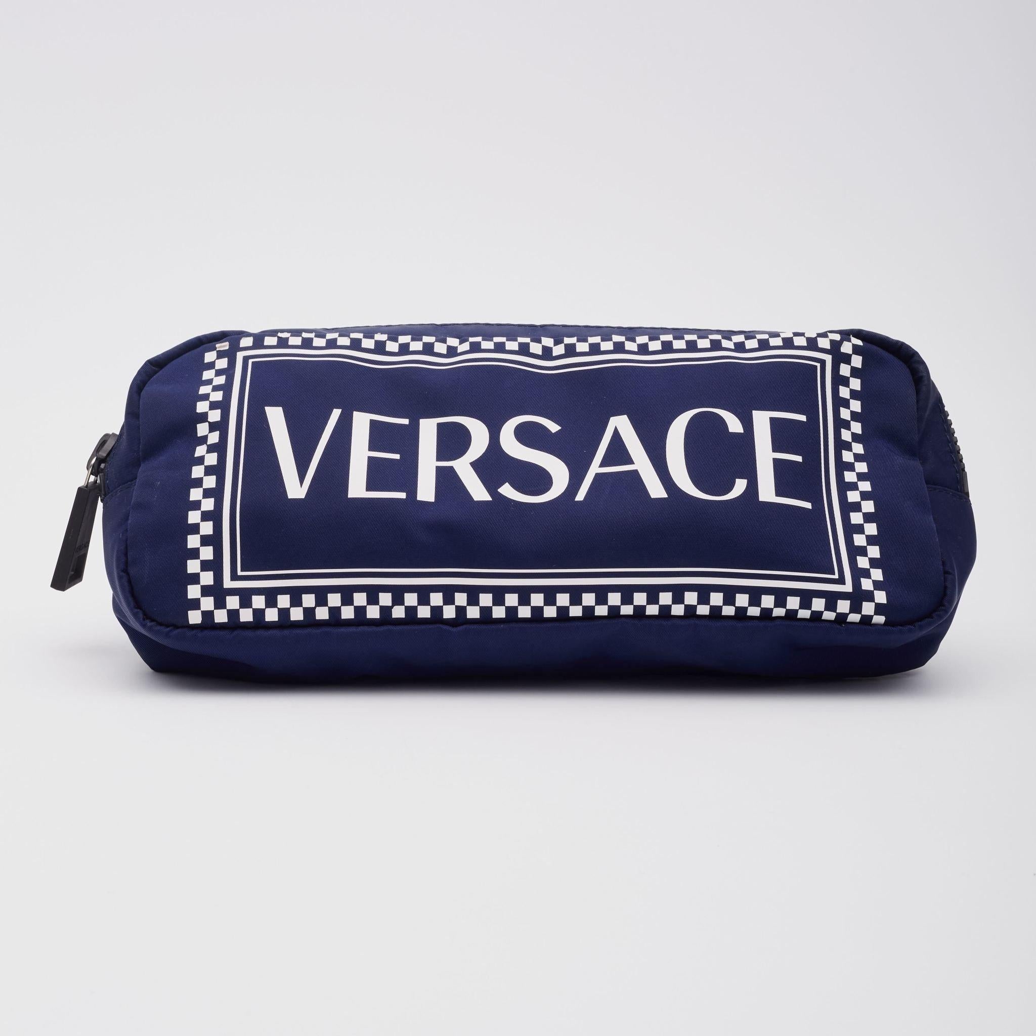 Black Versace Nylon Navy Blue Logo Belt Bag For Sale