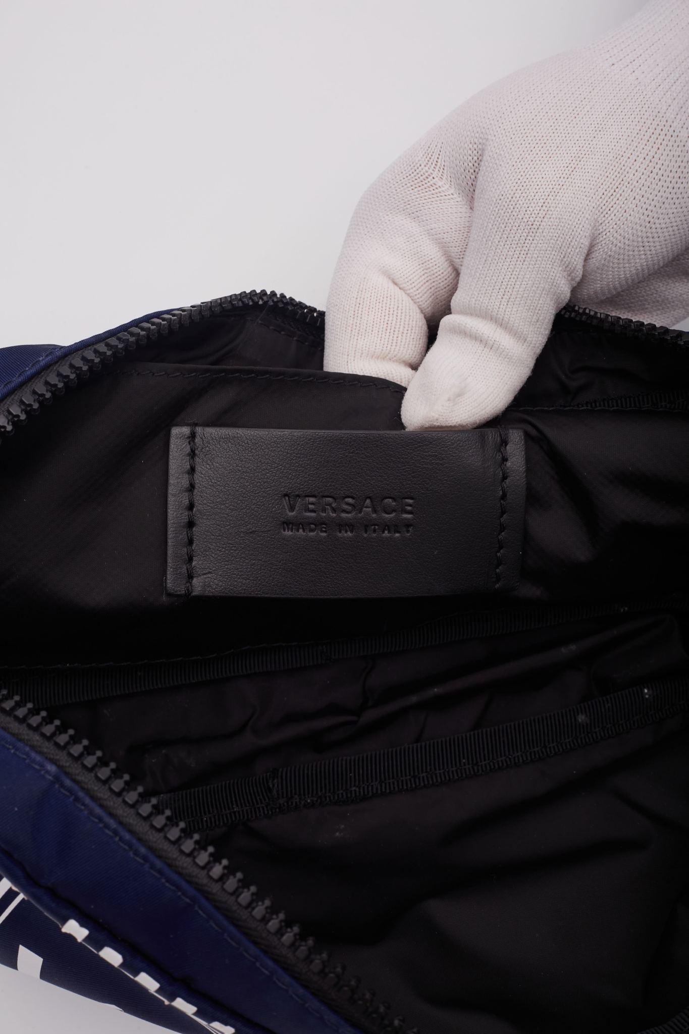 Versace Nylon Navy Blue Logo Belt Bag For Sale 3