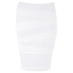 Versace Off White Crepe Stretch Asymmetric Panel Tiered Pencil Skirt M
