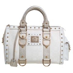 Versace Off White/Gold Monogram Fabric and Leather Snap Out Of It Satchel