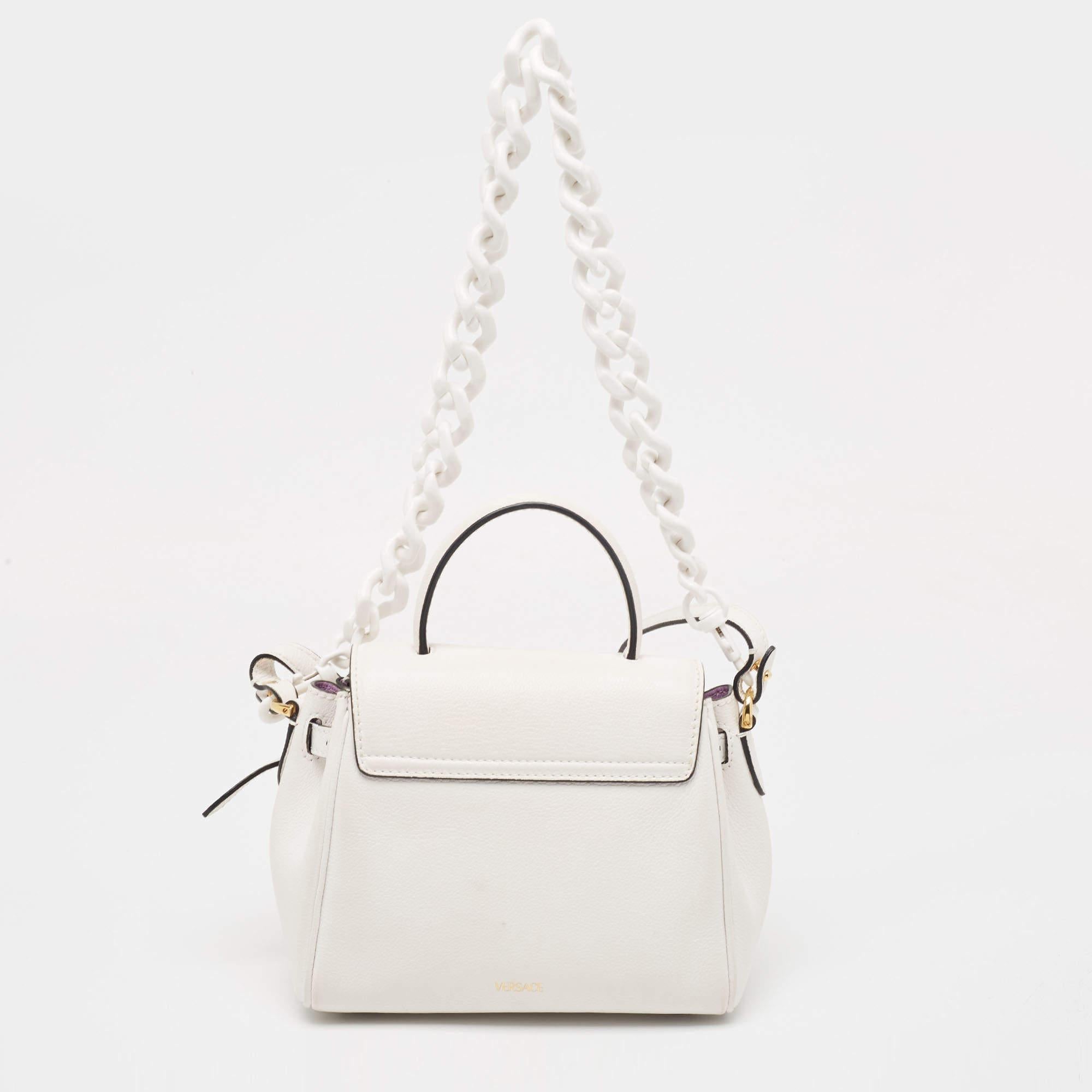 Versace Off White Leather La Medusa Top Handle Bag For Sale 9
