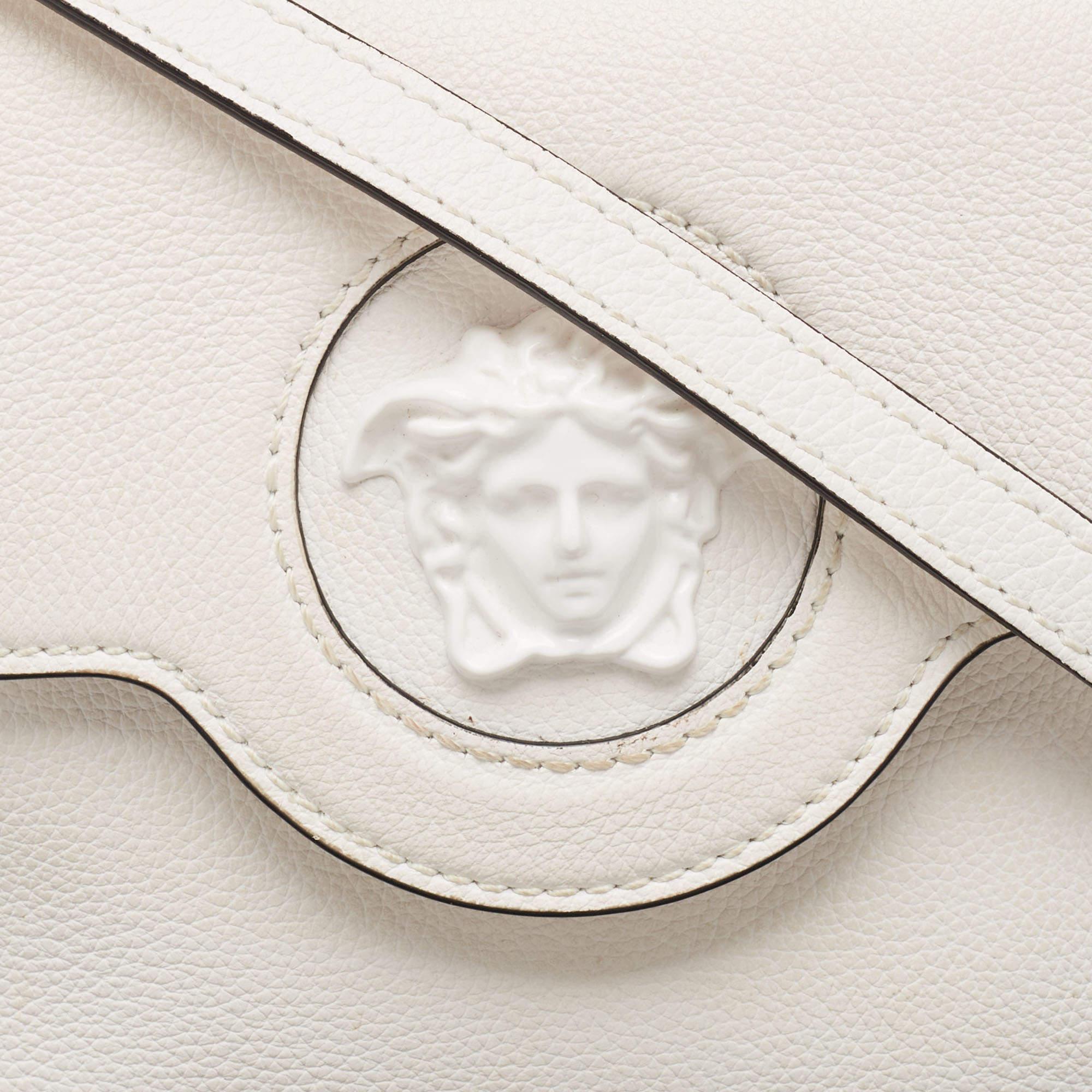 Versace Off White Leather La Medusa Top Handle Bag For Sale 3