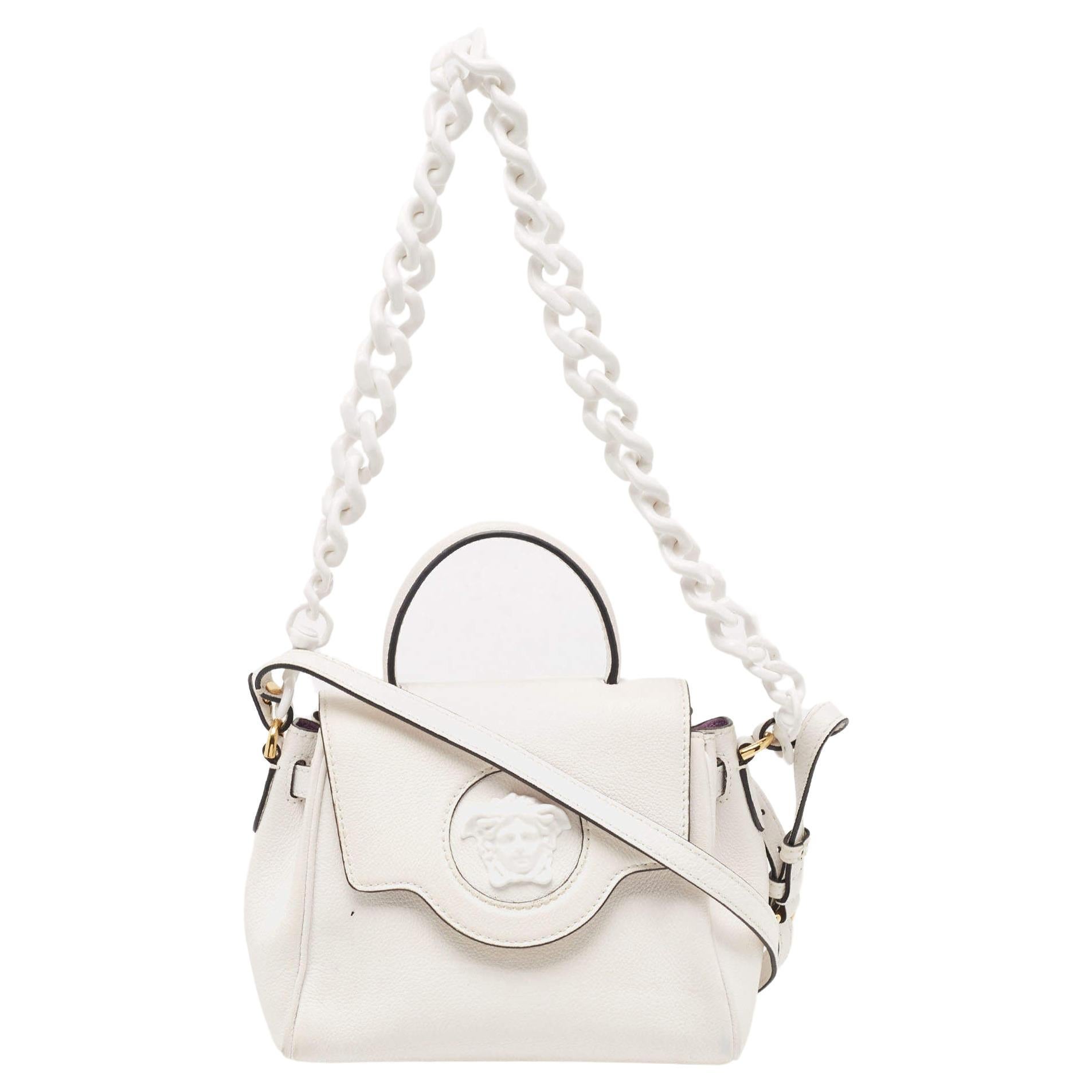Versace Off White Leather La Medusa Top Handle Bag For Sale